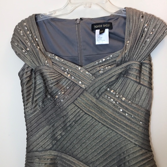 Tadashi Shoji Gold Pleated & Studded Fitted Dress - Picture 1 of 7